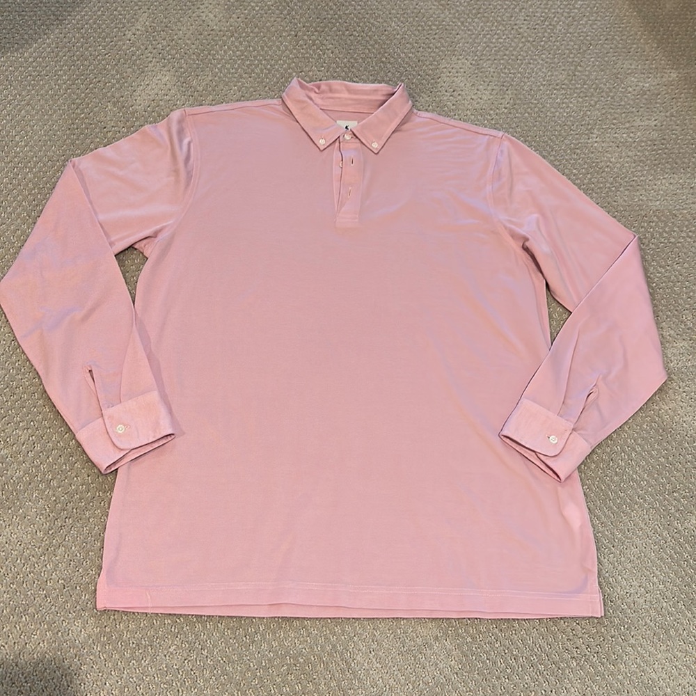 Men’s cotton blend long sleeve polo, SZ L pink